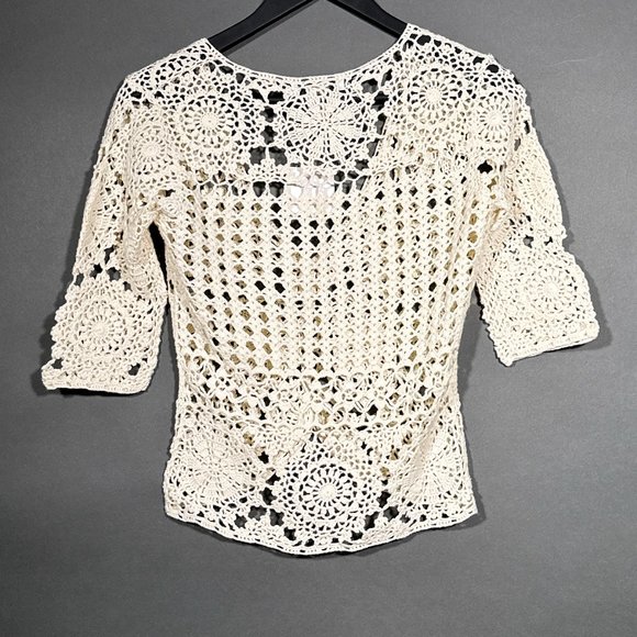Newport News Sweater Top Crochet Cream/Antique White V Neck Size XS - Picture 7 of 8